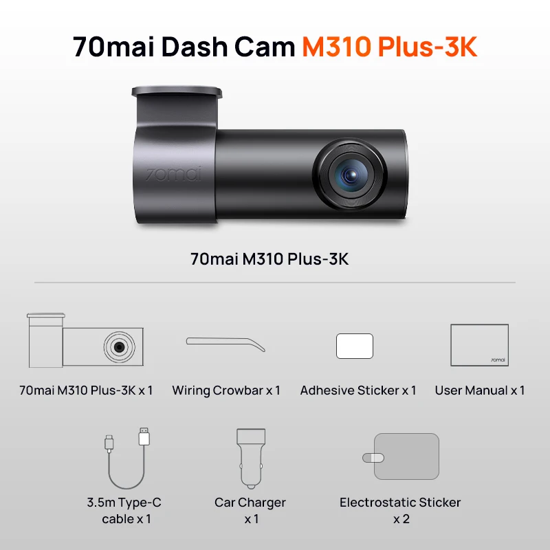 Global Version 70mai Dash Cam M310 Plus 3K 1620P WDR F1.55 Aperture Voice Control Car DVR Wi-Fi 6 Support 24H Parking Mode APP
Global Version 70mai Dash Cam M310 Plus 3K 1620P WDR F1.55 Aperture Voice Control Car DVR Wi-Fi 6 Support 24H Parking Mode APP