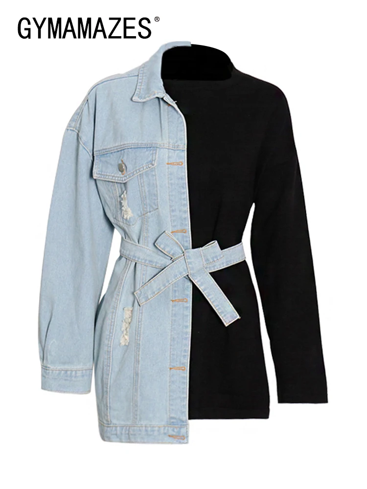 GYMAMAZES Hit Color Jacket For Women Lapel Long Sleeve Patchwork Belted Irregular Jackets Female Fashion Clothing Style New 2022
GYMAMAZES Hit Color Jacket For Women Lapel Long Sleeve Patchwork Belted Irregular Jackets Female Fashion Clothing Style New 2022