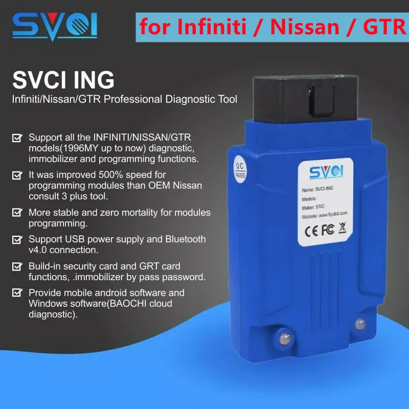 SVCI ING for Infiniti / Nissan / GTR Professional Diagnostic Scanner Support Programming Update from For Nissan Consult 3 Plus
SVCI ING for Infiniti / Nissan / GTR Professional Diagnostic Scanner Support Programming Update from For Nissan Consult 3 Plus