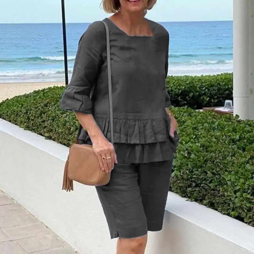 Leisure 2 Pcs/Set Fabulous Deep Crotch Summer T-shirt Set Half Sleeve Summer T-shirt Set Ruffle Women Clothes
Leisure 2 Pcs/Set Fabulous Deep Crotch Summer T-shirt Set Half Sleeve Summer T-shirt Set Ruffle Women Clothes