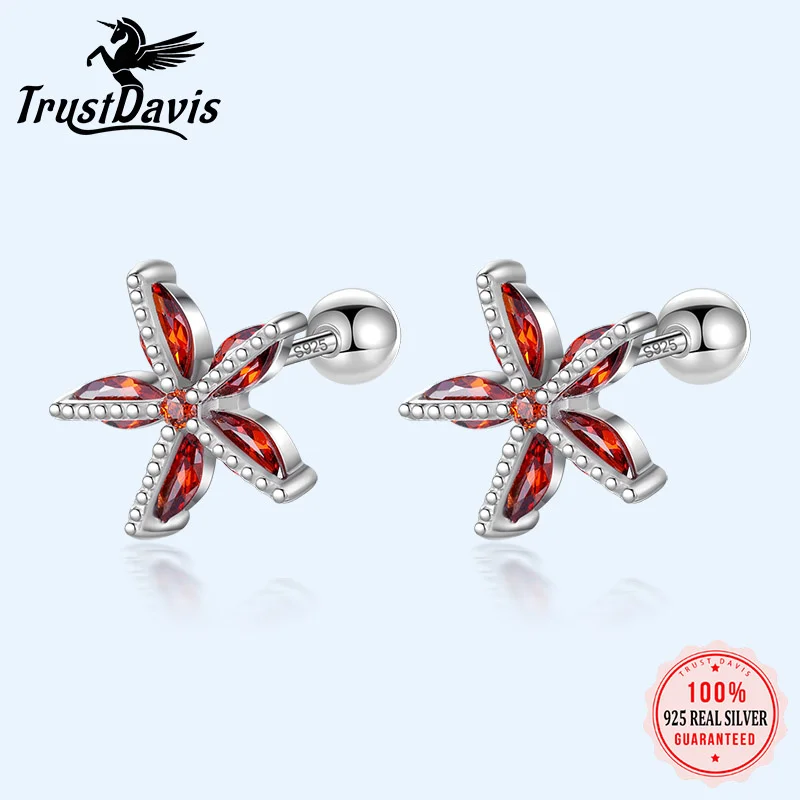 TrustDavis Real 925 Sterling Silver Kids Earrings Red Zircon Flower Screw Stud Earrings For Daughter Girls Jewelry Gift DF2018
TrustDavis Real 925 Sterling Silver Kids Earrings Red Zircon Flower Screw Stud Earrings For Daughter Girls Jewelry Gift DF2018