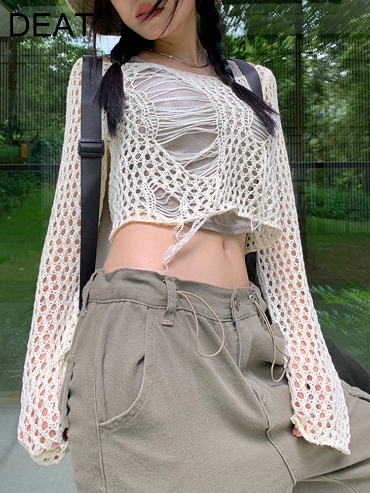 DEAT Fashion Women's Knit Pullover Round Collar Long Sleeves Irregular Hollow Out Midriff-baring Sweater Autumn 2023 New 7AB599
DEAT Fashion Women's Knit Pullover Round Collar Long Sleeves Irregular Hollow Out Midriff-baring Sweater Autumn 2023 New 7AB599