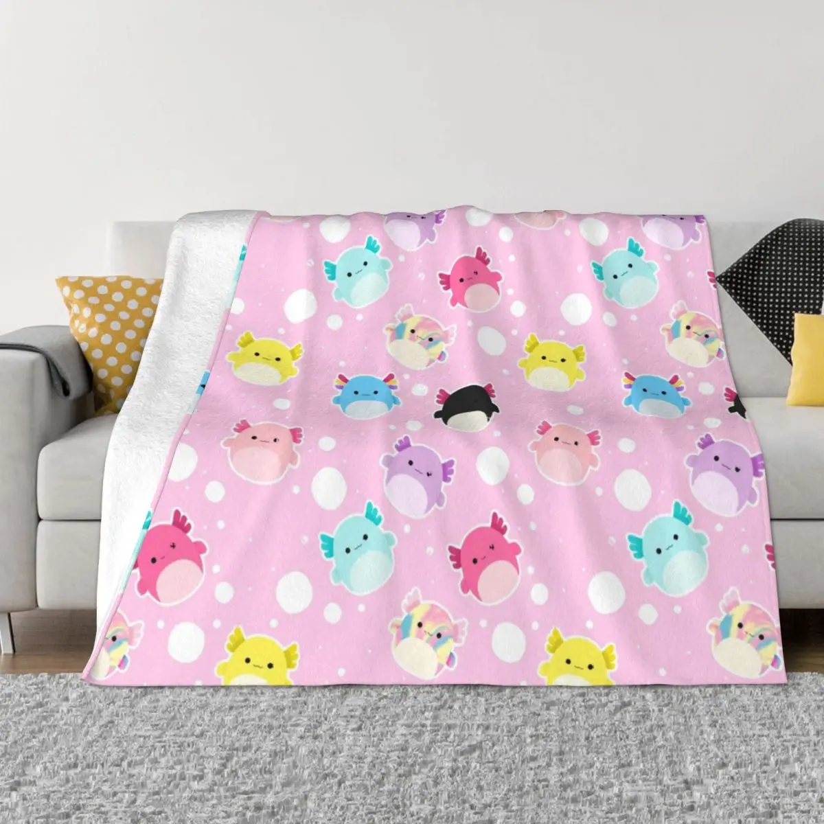 

Axolotl Squish Party Squishmallows Cute Cartoon Doll Blanket Fleece Printed Soft Throw Blanket for Bed Travel Plush Thin Quilt