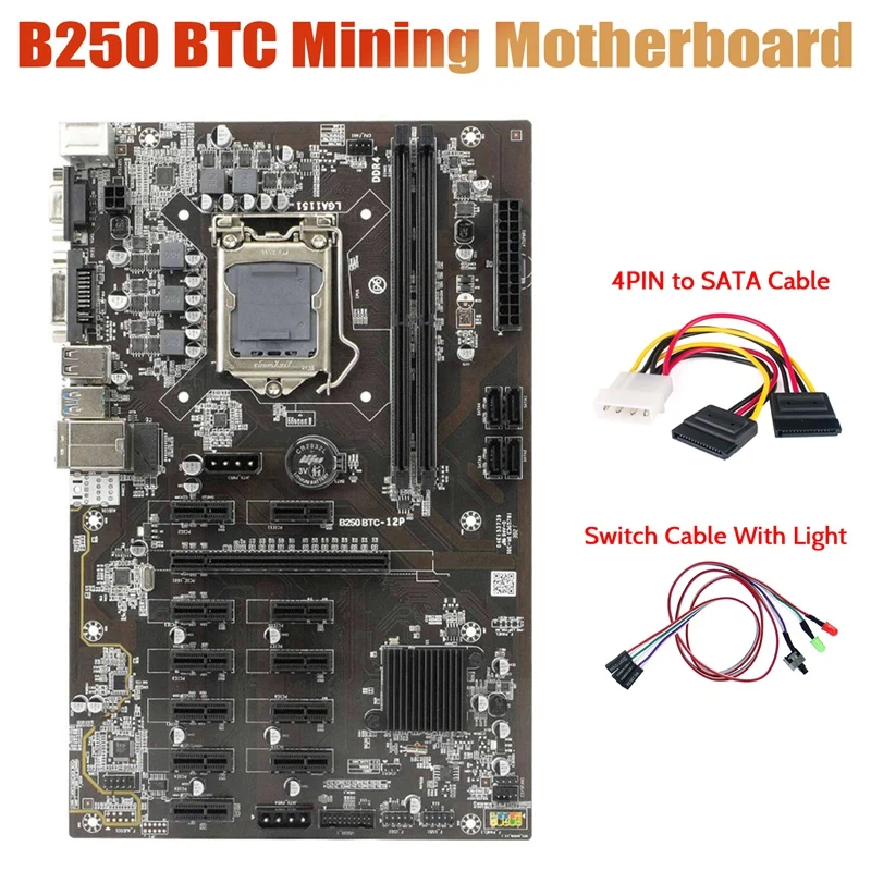 B250 BTC Mining Motherboard with Switch Cable with Light+4PIN to SATA Cable 12XGraphics Card Slot LGA 1151 for BTC Miner
B250 BTC Mining Motherboard with Switch Cable with Light+4PIN to SATA Cable 12XGraphics Card Slot LGA 1151 for BTC Miner