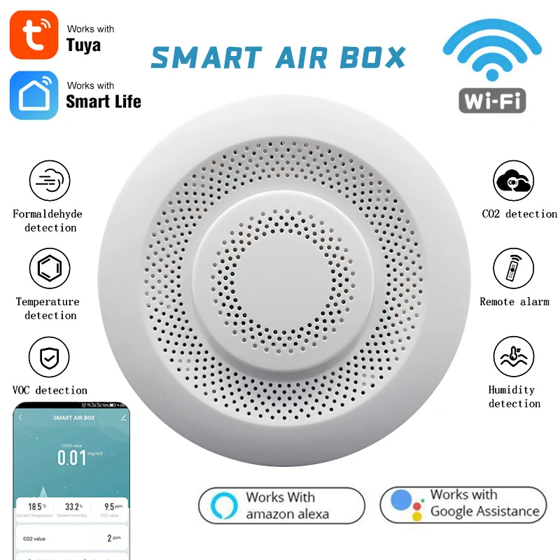 Смарт-детектор углекислого газа Tuya с Wi-Fi, датчик формальдегида, температуры и влажности для контроля срока службы
Смарт-детектор углекислого газа Tuya с Wi-Fi, датчик формальдегида, температуры и влажности для контроля срока службы