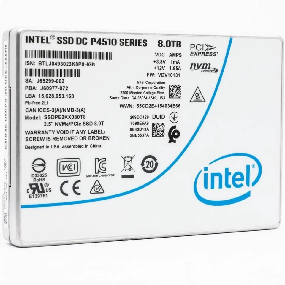 Твердотельный накопитель Intel DC P4510 8T SSD 2,5 дюйма, U.2 PCIe 3,1x4 NVMe, 64-слойный 3D TLC NAND твердотельный накопитель SSDPE2KX080T801, жесткий диск для сервера, Нови...
Твердотельный накопитель Intel DC P4510 8T SSD 2,5 дюйма, U.2 PCIe 3,1x4 NVMe, 64-слойный 3D TLC NAND твердотельный накопитель SSDPE2KX080T801, жесткий диск для сервера, Нови...