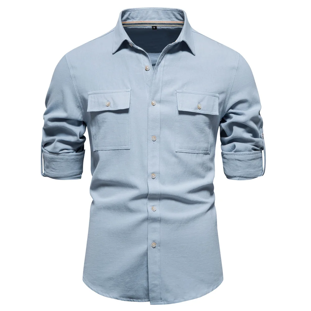 New slim lapel shirt men's casual fashion solid color long-sleeved cotton shirt
New slim lapel shirt men's casual fashion solid color long-sleeved cotton shirt