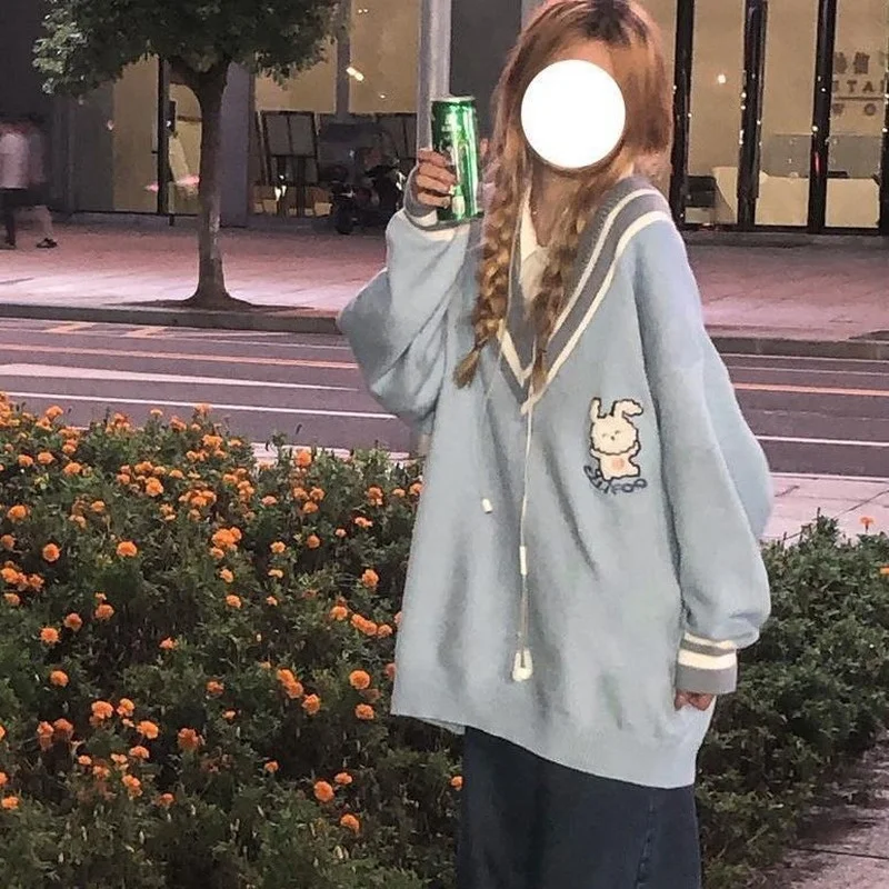 Deeptown Kawaii Cute Rabbit Blue Sweater Women Preppy Fashion Oversize Japanese Style Sweet Scl Girly Jumper Female Korean
Deeptown Kawaii Cute Rabbit Blue Sweater Women Preppy Fashion Oversize Japanese Style Sweet Scl Girly Jumper Female Korean