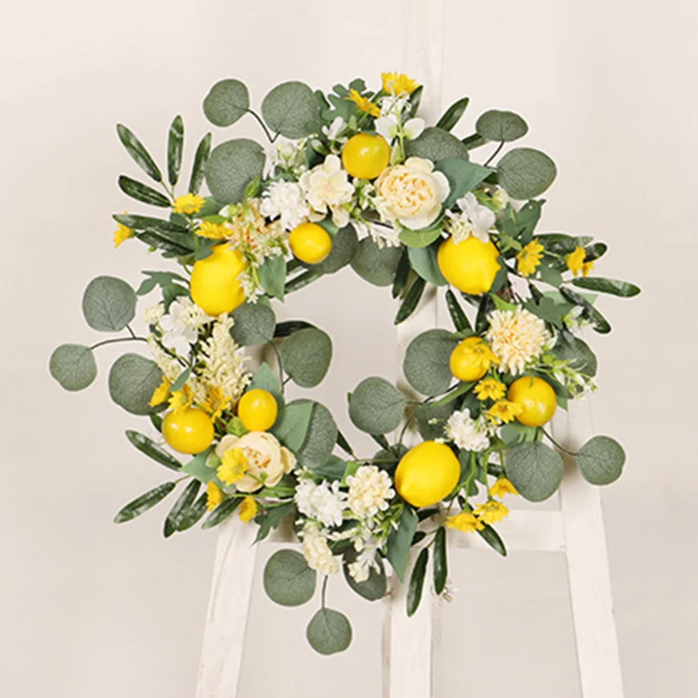 Artificial Wreath Rattan Frame with Lemon Simulation Leaf Garland Halloween Thanksgiving Spring Summer Autumn Holiday for Party 
Artificial Wreath Rattan Frame with Lemon Simulation Leaf Garland Halloween Thanksgiving Spring Summer Autumn Holiday for Party