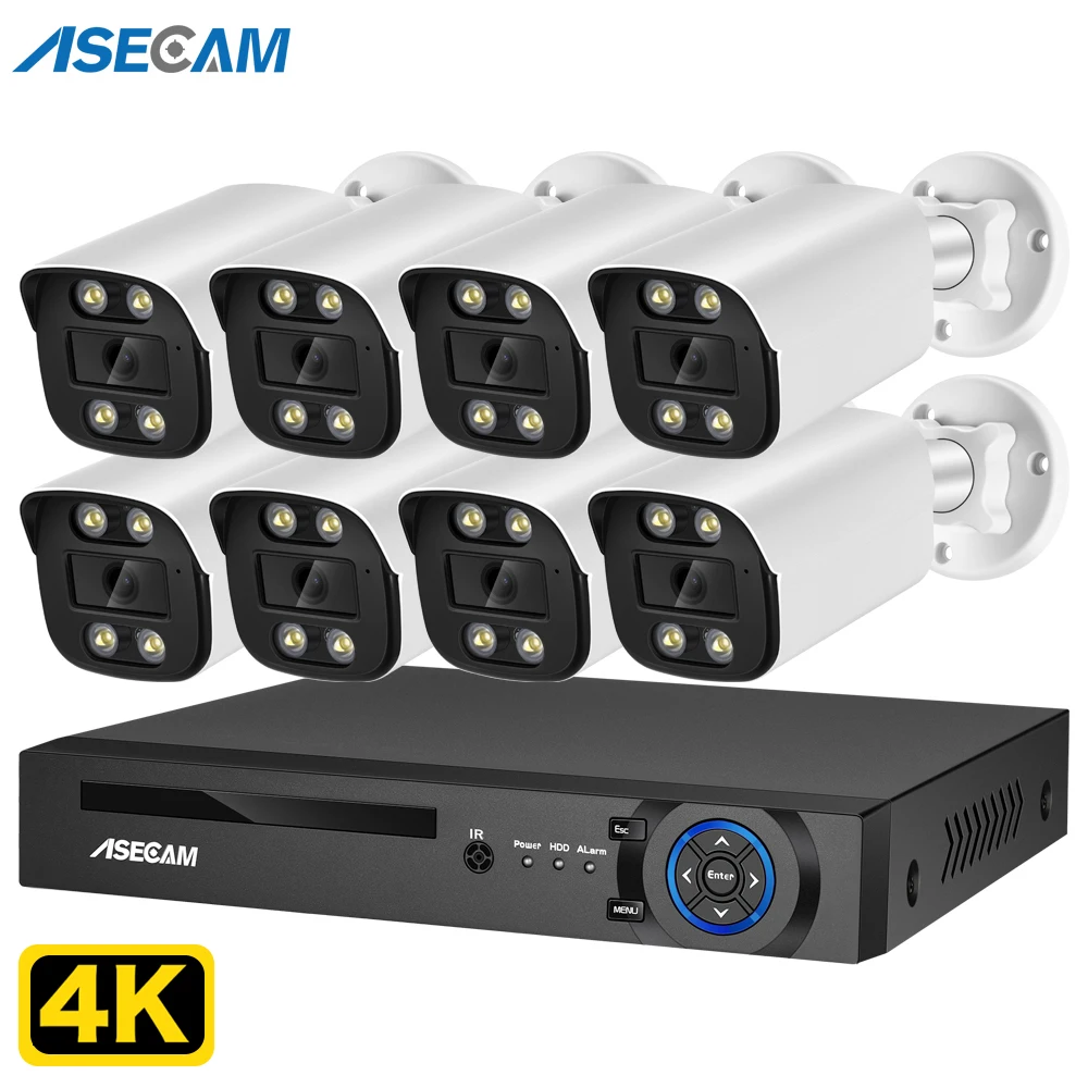 

8MP 4K ip комплект камера видеонаблюдения уличое Аудио H.265 POE NVR видеорегистратор AI цветная Ночная домашняя видеонаблюдение система