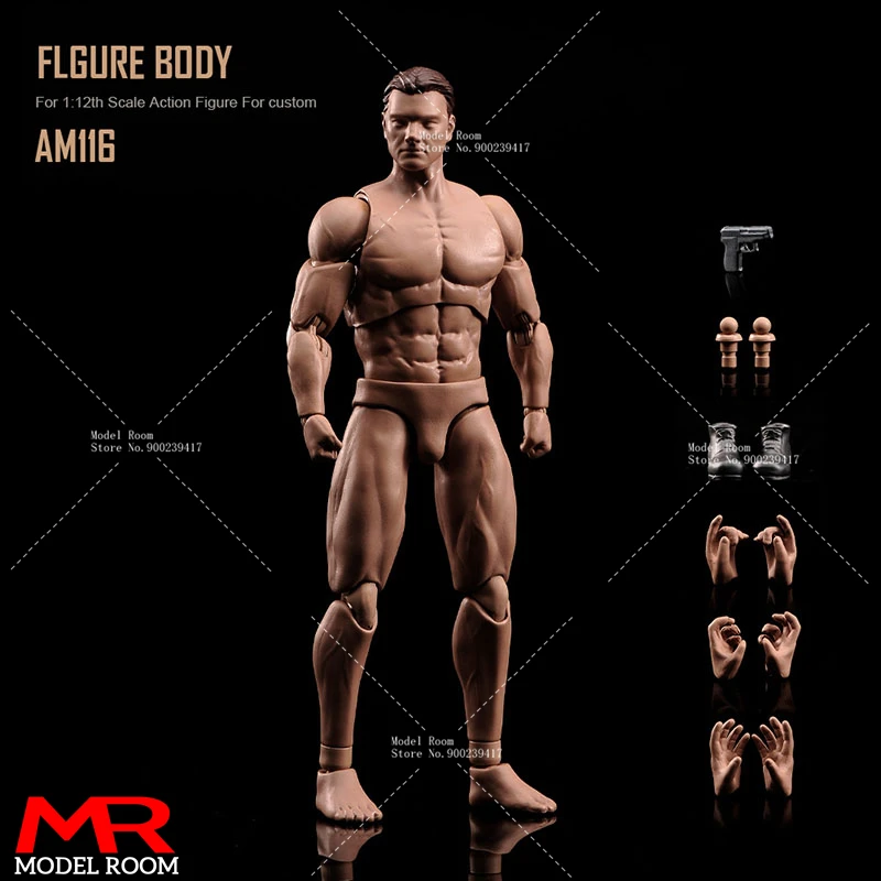 

ANT 1/12 Male Strong Muscular Action Figure with Head Sculpt Gun Shoes Model AM116 6-inch Male Soldier Flexible Joint Body