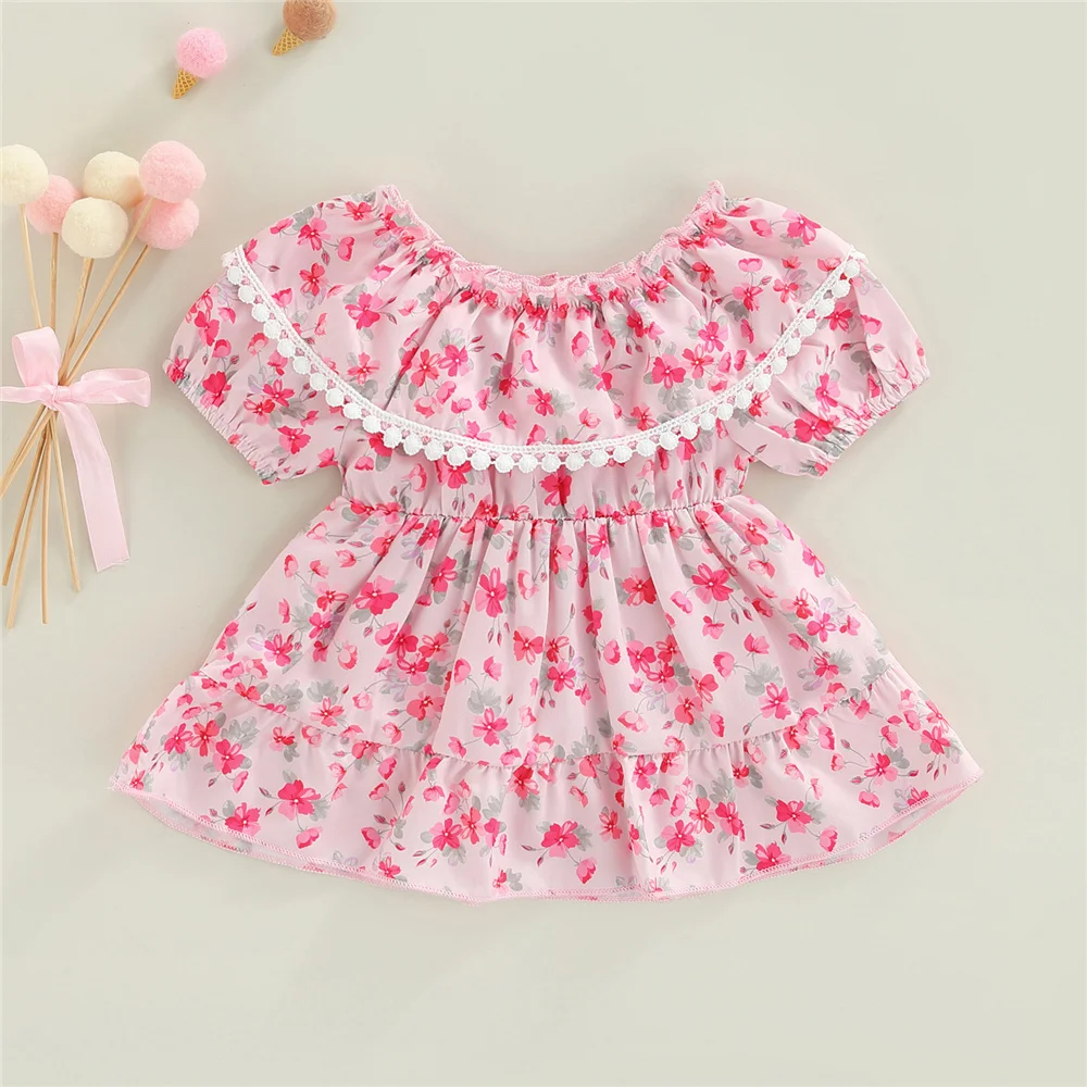 Newborn Girl Pink Princess Dress Baby Kids Short Sleeve Floral Print Ruffles Little Hairball Decor Dress
Newborn Girl Pink Princess Dress Baby Kids Short Sleeve Floral Print Ruffles Little Hairball Decor Dress
