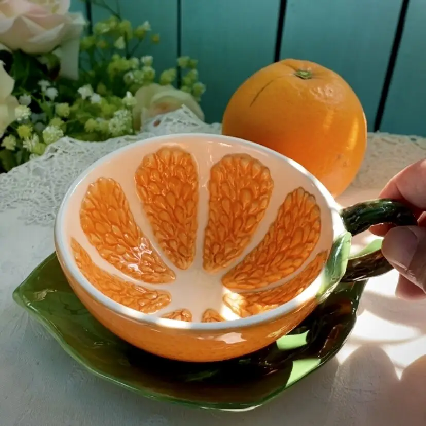 

Tea Coffee Orange Mugs Ceramic Hawaii Bar Milk Mug Home Decor Crafts Room Wedding Decoration Porcelain Sculpture Tea Cup Gift