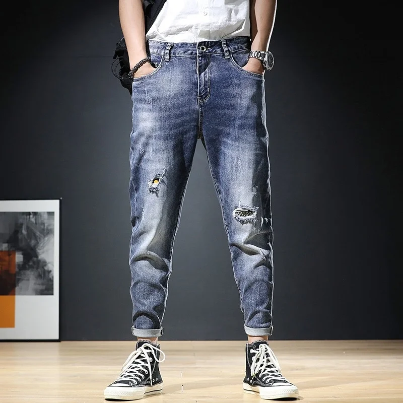 Men Ripped Summer Jeans Fashion Streetwear Casual Blue Lightweight Slim Fit Patches Denim Pants
Men Ripped Summer Jeans Fashion Streetwear Casual Blue Lightweight Slim Fit Patches Denim Pants