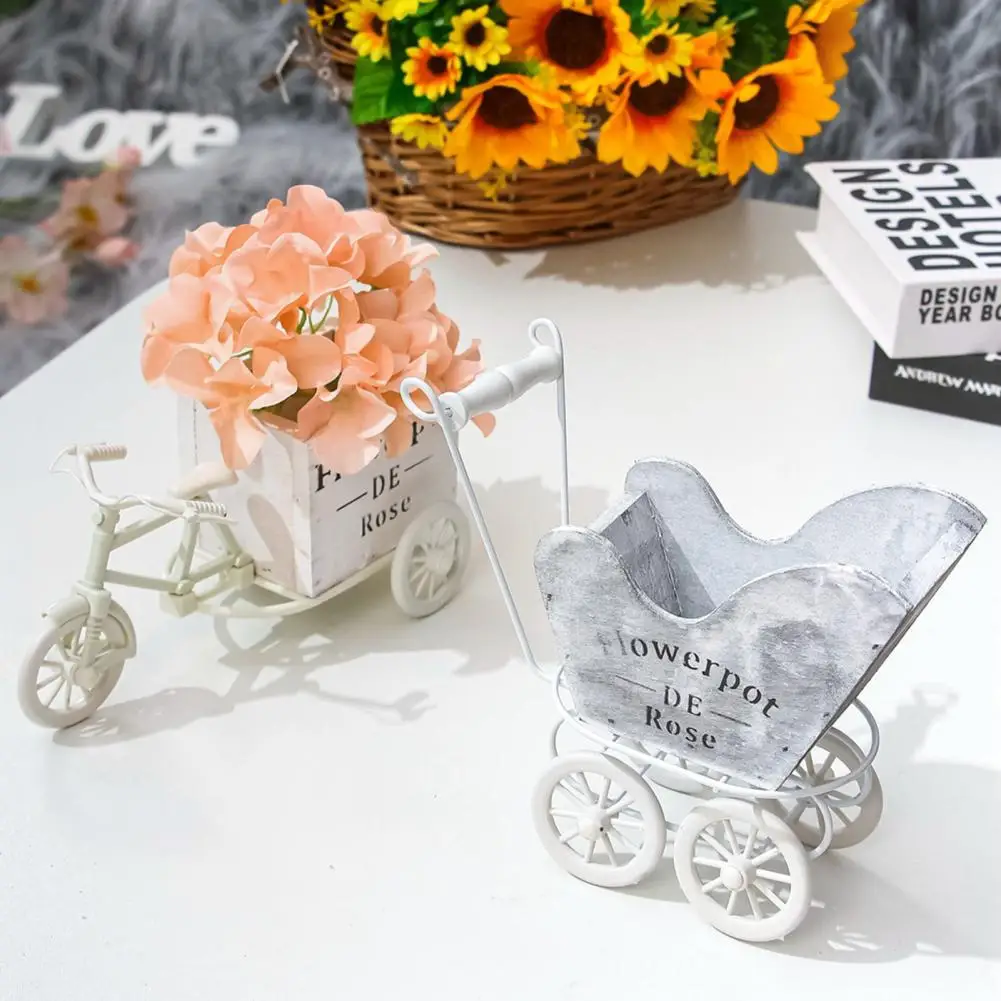 

Bicycle Vase Statue English Letters DIY Handicraft Rustic Style Rattan Weaving Tricycle Flower Float Pot Ornament Home Decor