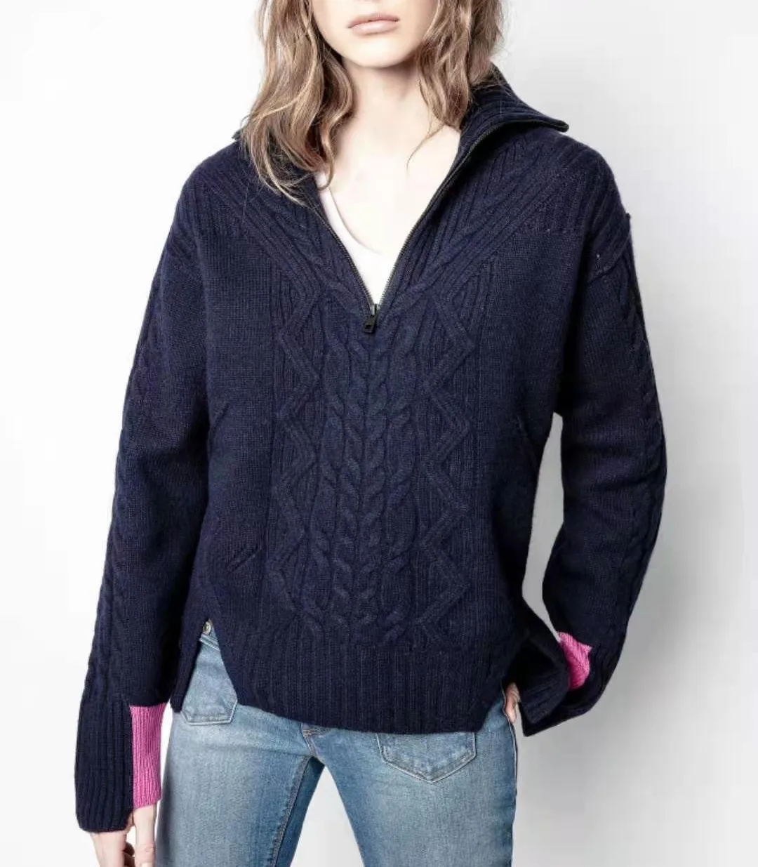 Women's Patchwork Cashmere Knitted Zipper Sweater Ladies Long Sleeve Turn-down Collar Knitwear Pullover Tops
Women's Patchwork Cashmere Knitted Zipper Sweater Ladies Long Sleeve Turn-down Collar Knitwear Pullover Tops