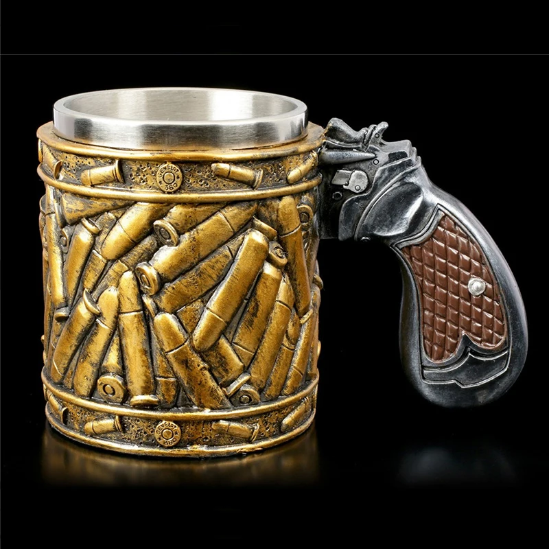 

Veteran Memorial Mugs Revolver Gun Pistol Tankard Mug With Ammo Bullet Round Shells Beer Mugs Coffee Cup Drinkware 450ml