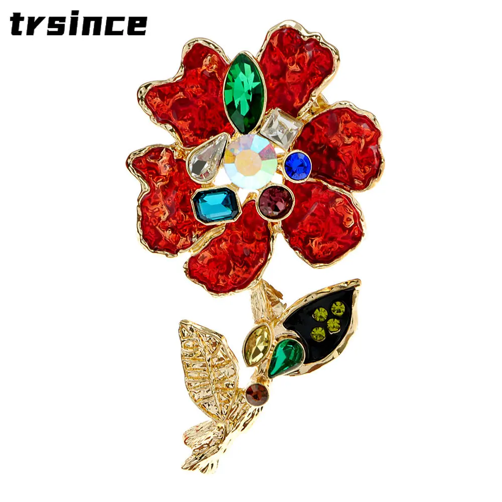 

Fashion Vintage Poppy Brooch Large Red Flower Brooches Pins Enamel Floal Corsages Women's Wedding Jewelry Accessories