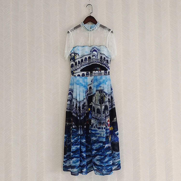 Women Summer Retro Long Dress Fashion Crystal Beading Lace Patchwork Flower Print Long Beach Holiday Party Dresses 
Women Summer Retro Long Dress Fashion Crystal Beading Lace Patchwork Flower Print Long Beach Holiday Party Dresses