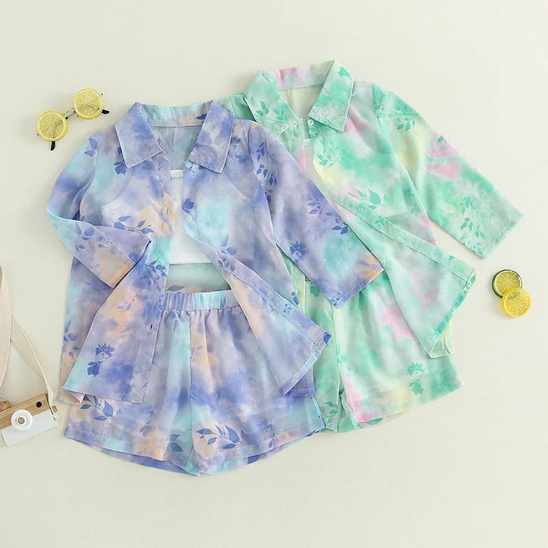 4-7Y Girls Summer Clothes Set Tie-Dye Long Sleeve Chiffon Shirt Elastic Shorts Cute Camisole 3 Piece Outfit Children's Sets
4-7Y Girls Summer Clothes Set Tie-Dye Long Sleeve Chiffon Shirt Elastic Shorts Cute Camisole 3 Piece Outfit Children's Sets