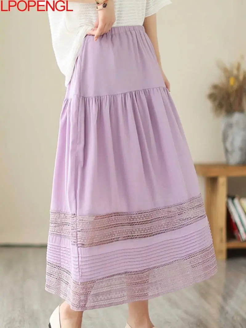 Fashion 2023 Summer New Cutout Solid Color Patchwork Elastic Waist Mid Calf Skirt Women's Vintage High Waist Loose A-line Skirt
Fashion 2023 Summer New Cutout Solid Color Patchwork Elastic Waist Mid Calf Skirt Women's Vintage High Waist Loose A-line Skirt