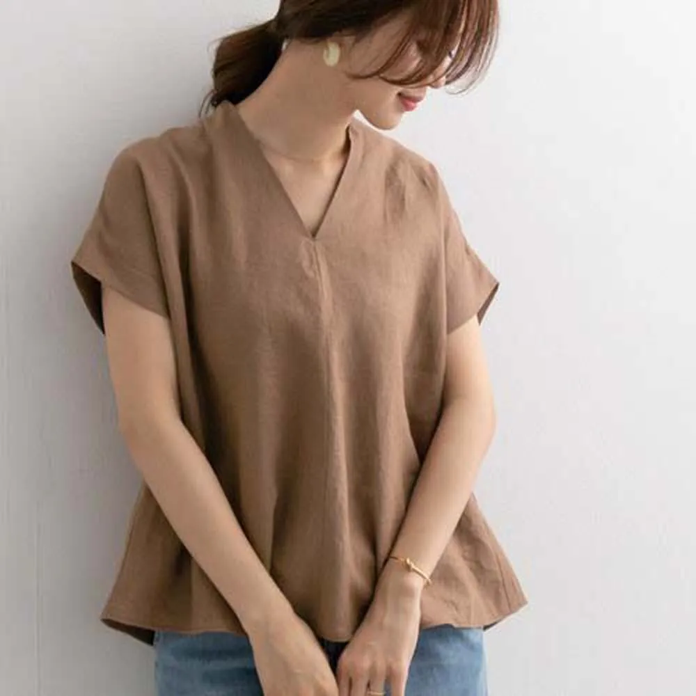 T-shirt V-neck Linen Short Women's Top Simple Solid Color Literary Fresh Summer Japan Korea Style Loose 2022 New Tee
T-shirt V-neck Linen Short Women's Top Simple Solid Color Literary Fresh Summer Japan Korea Style Loose 2022 New Tee