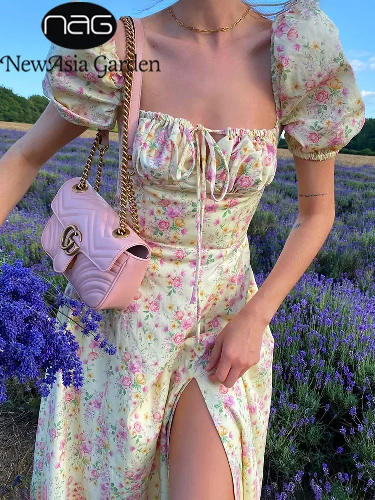 NewAsia Vintage Floral Dress Women Summer Square Collar Puff Sleeve Long Dress Sexy Off Shoulder Side Split A-line Dress 2020 
NewAsia Vintage Floral Dress Women Summer Square Collar Puff Sleeve Long Dress Sexy Off Shoulder Side Split A-line Dress 2020