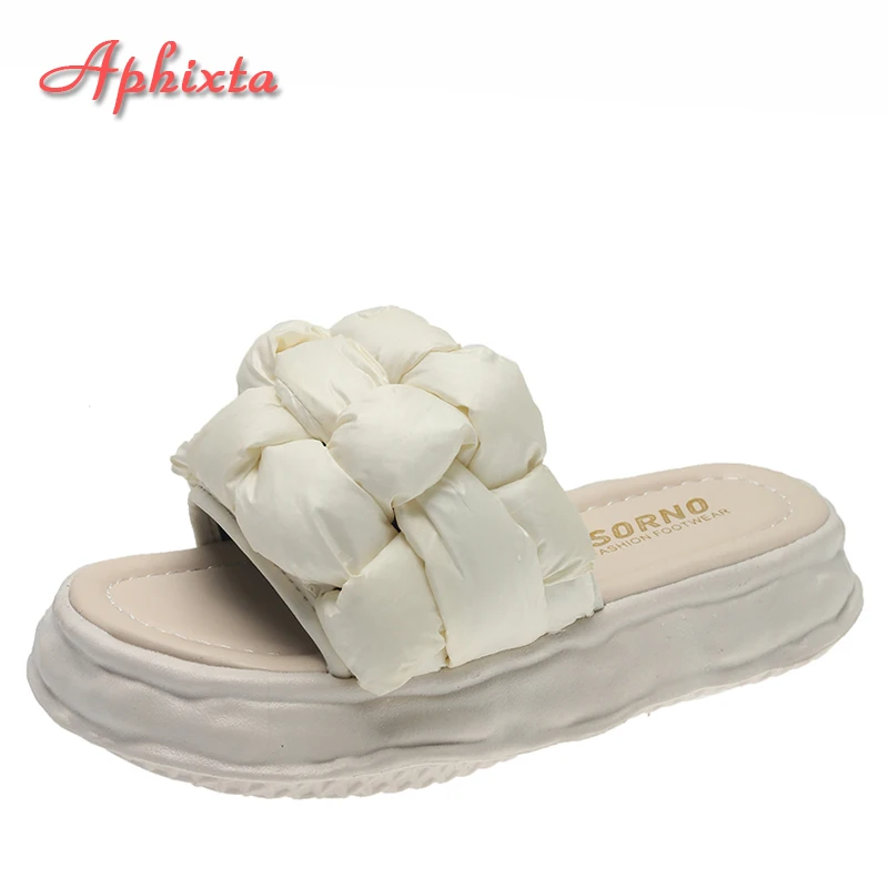 Шлепанцы Aphixta женские на плоской платформе, пляжные сандалии с жемчужинами, блестящими кристаллами, 3 см, бежевые, лето 2022
Шлепанцы Aphixta женские на плоской платформе, пляжные сандалии с жемчужинами, блестящими кристаллами, 3 см, бежевые, лето 2022