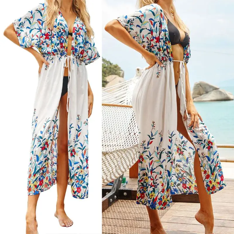 Women Short Sleeve Maxi Long Bikini Cover Up Floral Print Beach Kimono Cardigan
Women Short Sleeve Maxi Long Bikini Cover Up Floral Print Beach Kimono Cardigan