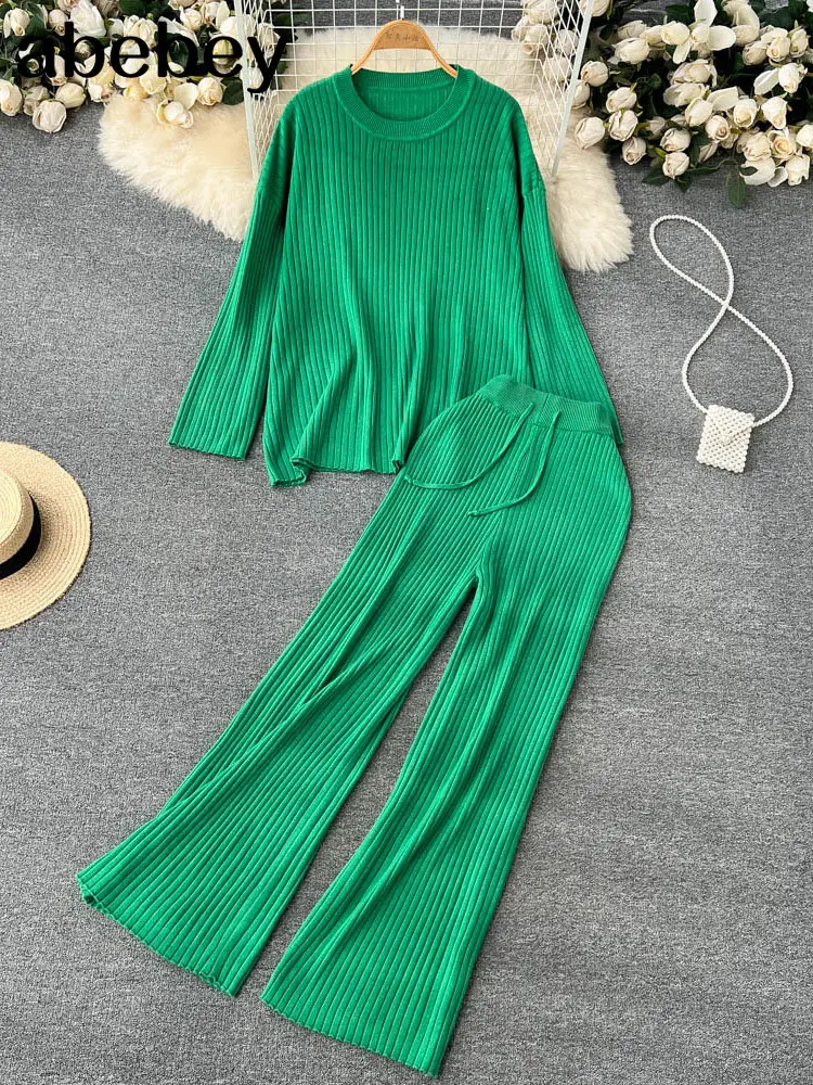Women Solid O-veck Loose Sweater Set Wide Knitted Sweater + Lace-up Slit Pants Set 2022 Autumn Winter Female Fashion Outfits
Women Solid O-veck Loose Sweater Set Wide Knitted Sweater + Lace-up Slit Pants Set 2022 Autumn Winter Female Fashion Outfits