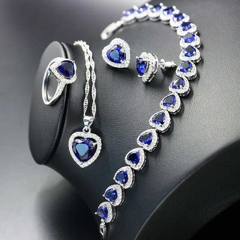 European and American Accessories Jewellery Suit in Blue Love Gem Necklace Bridal Jewelry Four-Piece Set
European and American Accessories Jewellery Suit in Blue Love Gem Necklace Bridal Jewelry Four-Piece Set