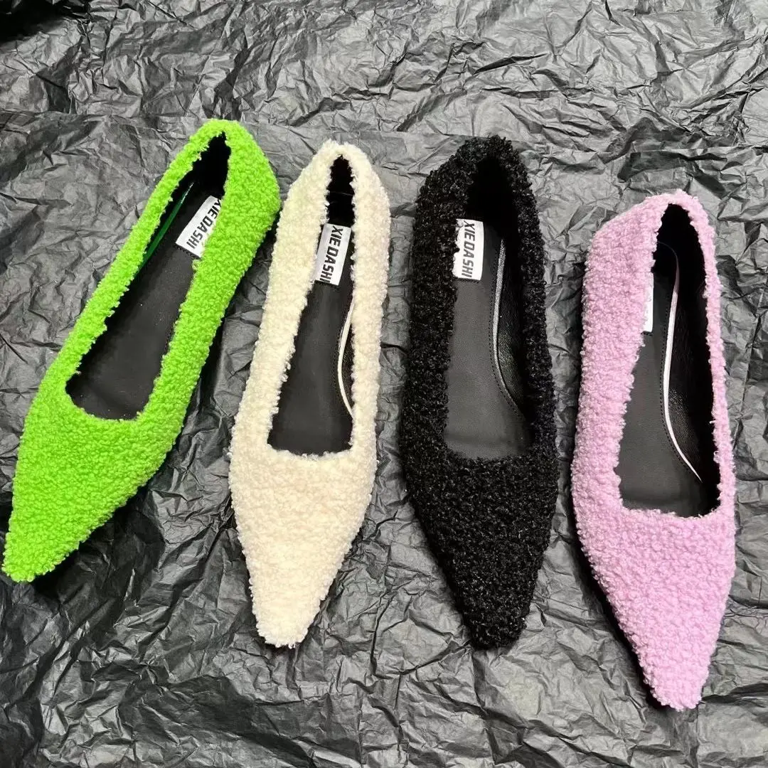 Pointed Toe Women Flats Fur 2022 New Arrivals Shallow Flat Heels Purple Black White Green Autumn Spring Dress Shoes Woman 35-39
Pointed Toe Women Flats Fur 2022 New Arrivals Shallow Flat Heels Purple Black White Green Autumn Spring Dress Shoes Woman 35-39