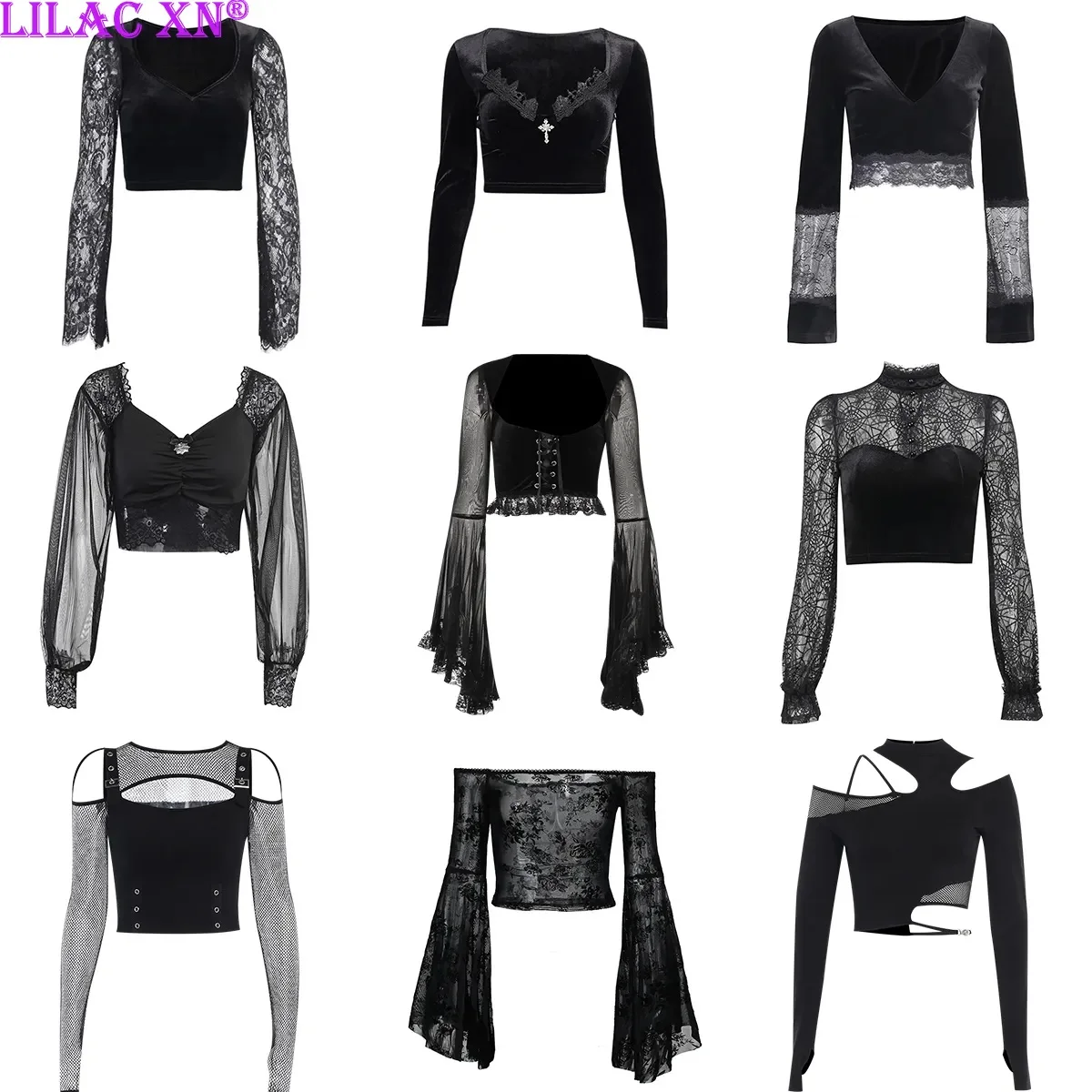 Goth Sexy Lace Mesh Flared Long Sleeve Corset Crop Tops Y2K Harajuku Vintage Ahetic Black T-shirts Women Tops Tees Streetwear
Goth Sexy Lace Mesh Flared Long Sleeve Corset Crop Tops Y2K Harajuku Vintage Ahetic Black T-shirts Women Tops Tees Streetwear