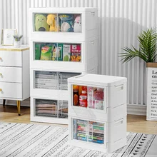 Double door Open with Lid Folding box Toy Snacks Plastic storage box Transparent Organizer box boxes for bedroom Cabinet