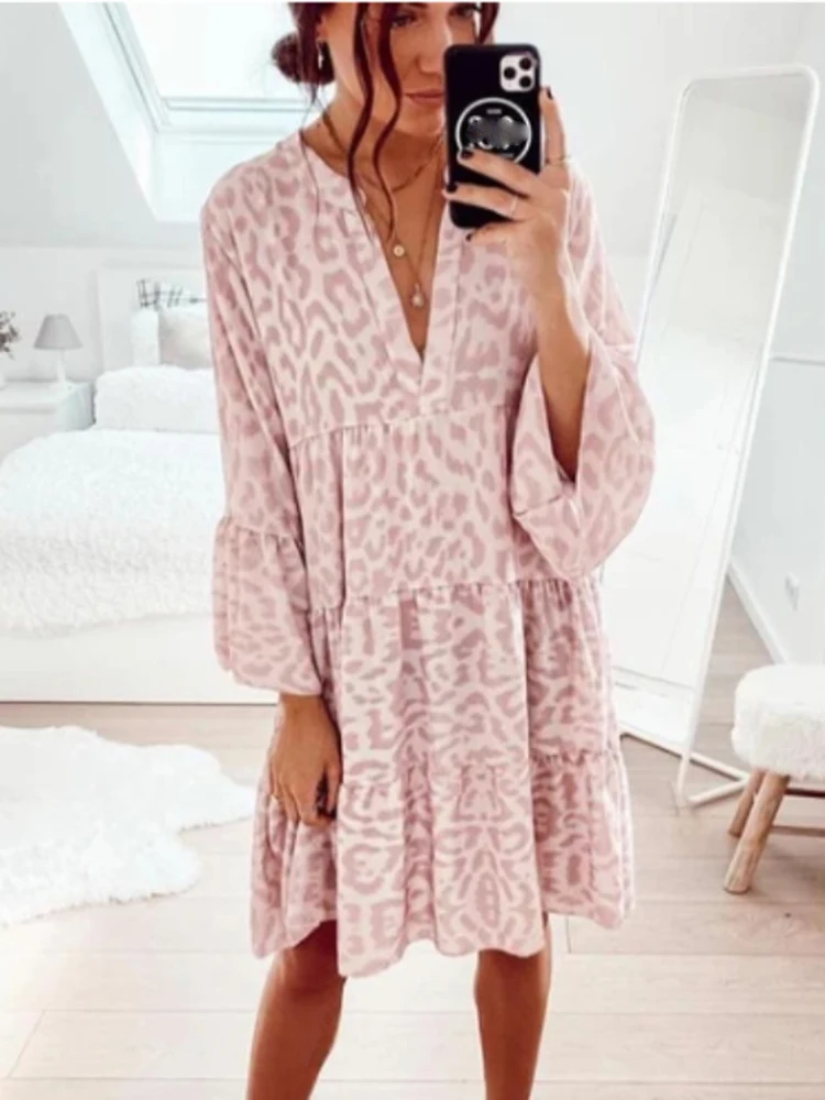 Leopard Print Casual Loose Mini Dress Women V-neck Ruffles Sleeve Pink Party Dresses 2022 Woman Summer Fashion Boho Beach Dress
Leopard Print Casual Loose Mini Dress Women V-neck Ruffles Sleeve Pink Party Dresses 2022 Woman Summer Fashion Boho Beach Dress
