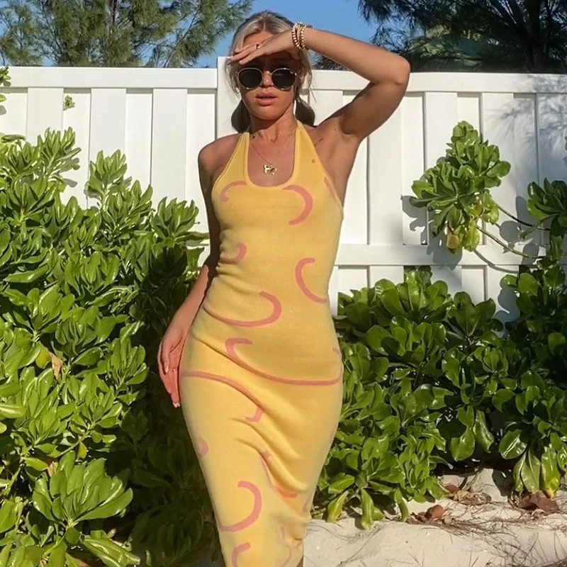 2021 Summer Knitted Bodycon Dress Women Bohemian Y2K Halter Sleeveless Midi Backless Sexy Dresses Beachwear Yellow 90s Aesthetic
2021 Summer Knitted Bodycon Dress Women Bohemian Y2K Halter Sleeveless Midi Backless Sexy Dresses Beachwear Yellow 90s Aesthetic
