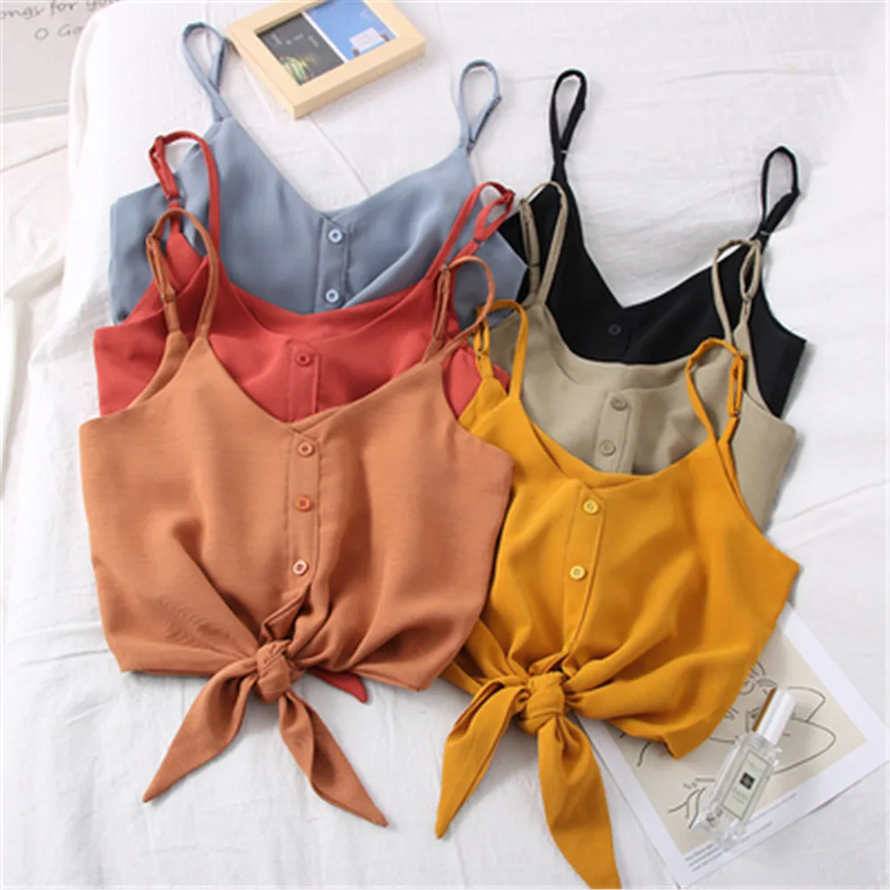 Woman Street-wear Sexy Strap Top V-neck Backless Crop Top Korean Style Solid Button Holiday Slim Short Tank Tops 2022 Fashion
Woman Street-wear Sexy Strap Top V-neck Backless Crop Top Korean Style Solid Button Holiday Slim Short Tank Tops 2022 Fashion
