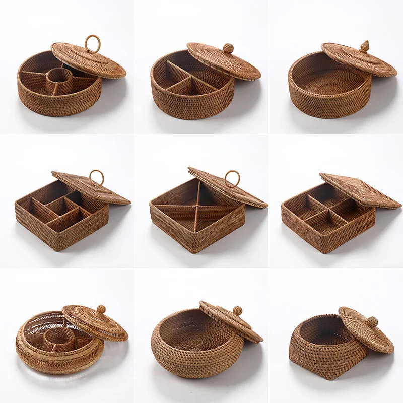 Handwoven Cane Woven Fruit Basket Dim Sum Storage Box Dried Fruit Box Cover Multi Grid Candy Home Desktop Compartment Organizers
Handwoven Cane Woven Fruit Basket Dim Sum Storage Box Dried Fruit Box Cover Multi Grid Candy Home Desktop Compartment Organizers