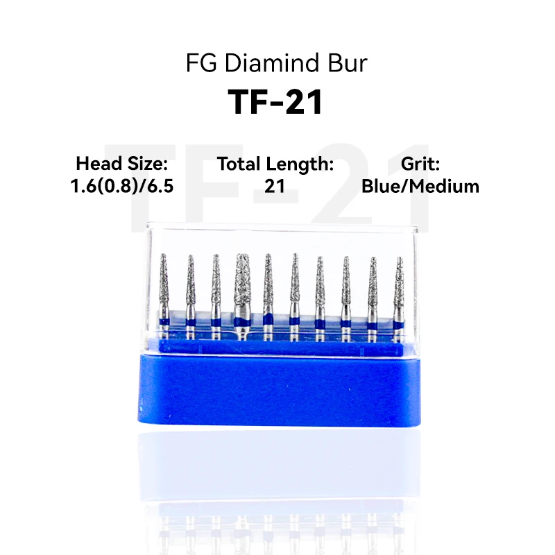 10pcs Dental Clinic Products TF-21 171-016M Diamond Bur FG High Speed 1.6(0.8)/6.5 21.0 Blue Medium Intra-oral Tools Material
10pcs Dental Clinic Products TF-21 171-016M Diamond Bur FG High Speed 1.6(0.8)/6.5 21.0 Blue Medium Intra-oral Tools Material