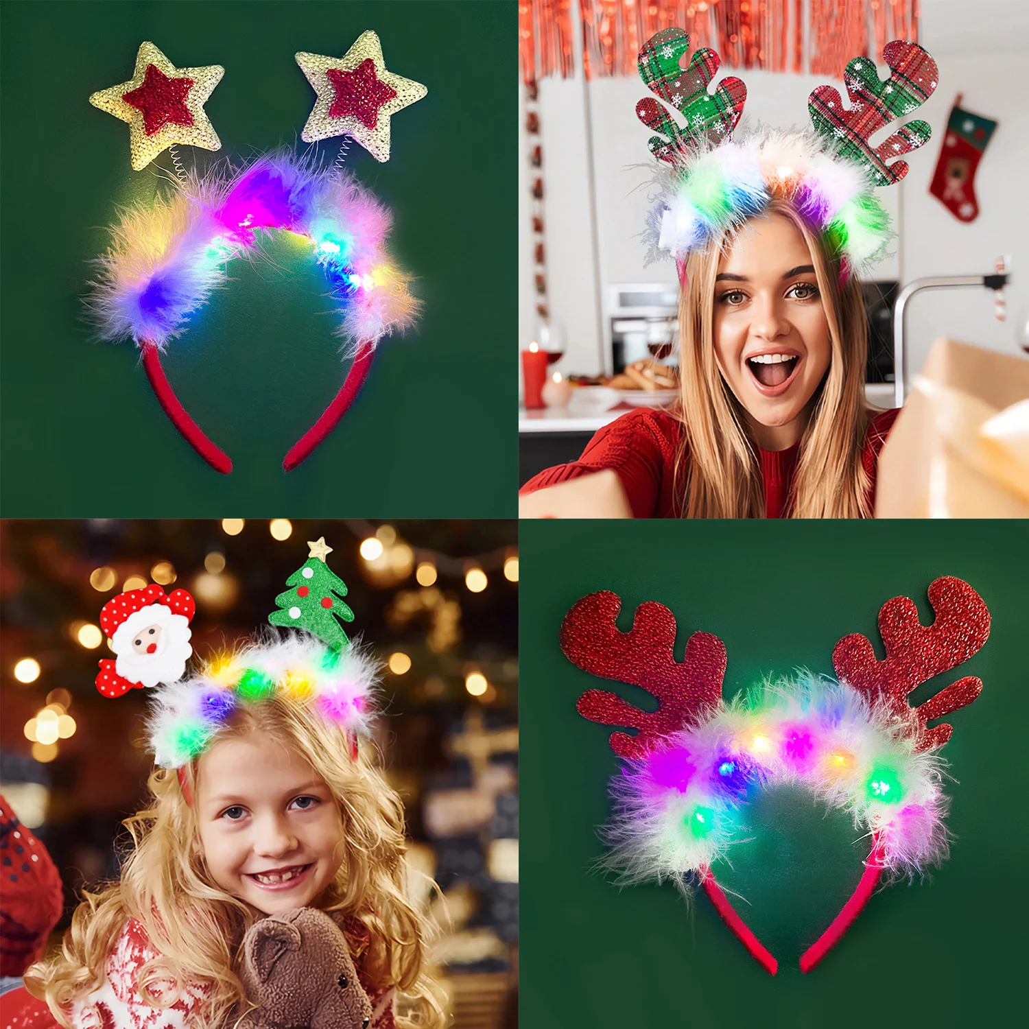 

New Christmas Headband Santa Claus Elk Antlers Children Adult Headwear Led Glowing Ornaments Christmas Decorations Party Navidad