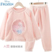 Disney Frozen Elsa Childrens Pajama Set 3-10 Years Old Princess Style Girls Pajamas Cartoon Cute Warm Winter Home Clothes