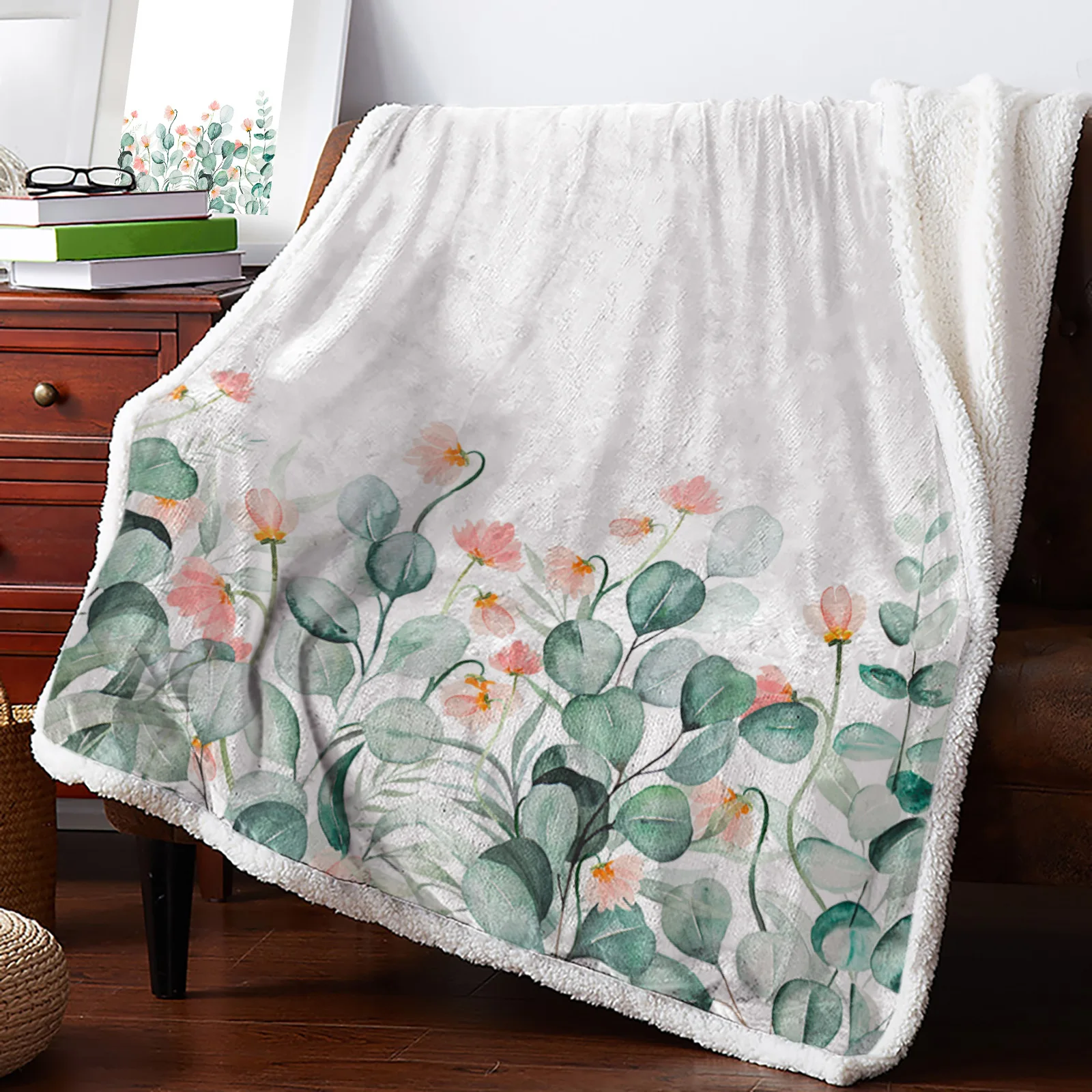 

Idyllic Flower Eucalyptus Leaves Blankets Winter Warm Cashmere Blanket Office Sofa Soft Throw Blanket Kids Bed Bedspread