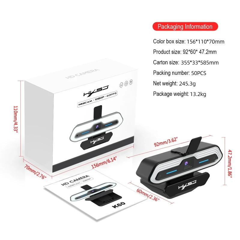 R91A 60FPS 1080P Webcam with Microphone Auto FocusComputer Camera with 3 Light Colors Adjustable Brightness for Conferencing
R91A 60FPS 1080P Webcam with Microphone Auto FocusComputer Camera with 3 Light Colors Adjustable Brightness for Conferencing