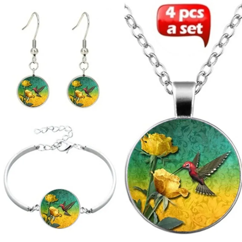LE Cute Hummingbird Art Photo Jewelry Set Cabochon Glass Pendant Necklace Earring Bracelet 4 Pcs Women's Gifts
LE Cute Hummingbird Art Photo Jewelry Set Cabochon Glass Pendant Necklace Earring Bracelet 4 Pcs Women's Gifts