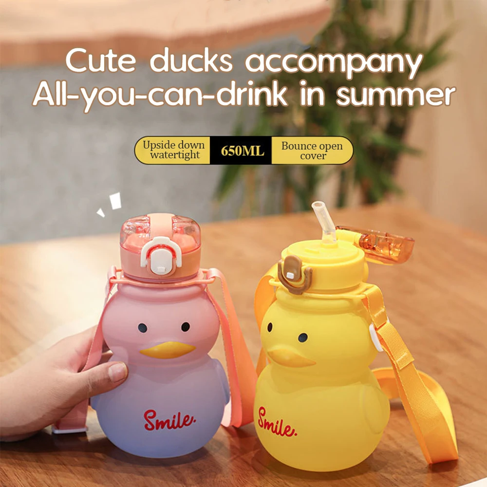 

Kawaii Water Bottle 650ML Large Capacity Cup Bottle with Straw Travel Cute Duck Kettle Sport Drinking Mug Girl Outdoor Bottle