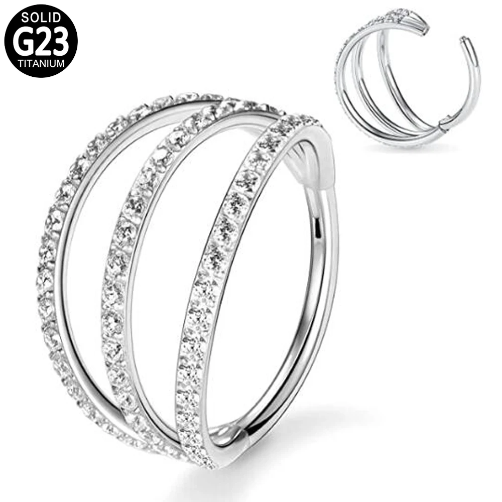G23 Titanium Hinged Septum Clicker Segment Nose Ring Hoop 3 Side CZ Pave Lip Ear Cartilage Helix Nose Stud Body Piercing Jewelry
G23 Titanium Hinged Septum Clicker Segment Nose Ring Hoop 3 Side CZ Pave Lip Ear Cartilage Helix Nose Stud Body Piercing Jewelry