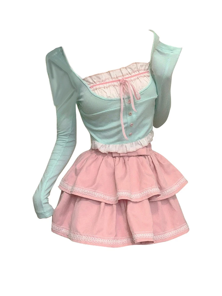 Summer Women Fashion Sexy Gyaru Outfits 2 Piece Set Fake Two Pieces Long Sleeve Tops + Mini Skirts Ball Gown 2000s Aesthetic
Summer Women Fashion Sexy Gyaru Outfits 2 Piece Set Fake Two Pieces Long Sleeve Tops + Mini Skirts Ball Gown 2000s Aesthetic