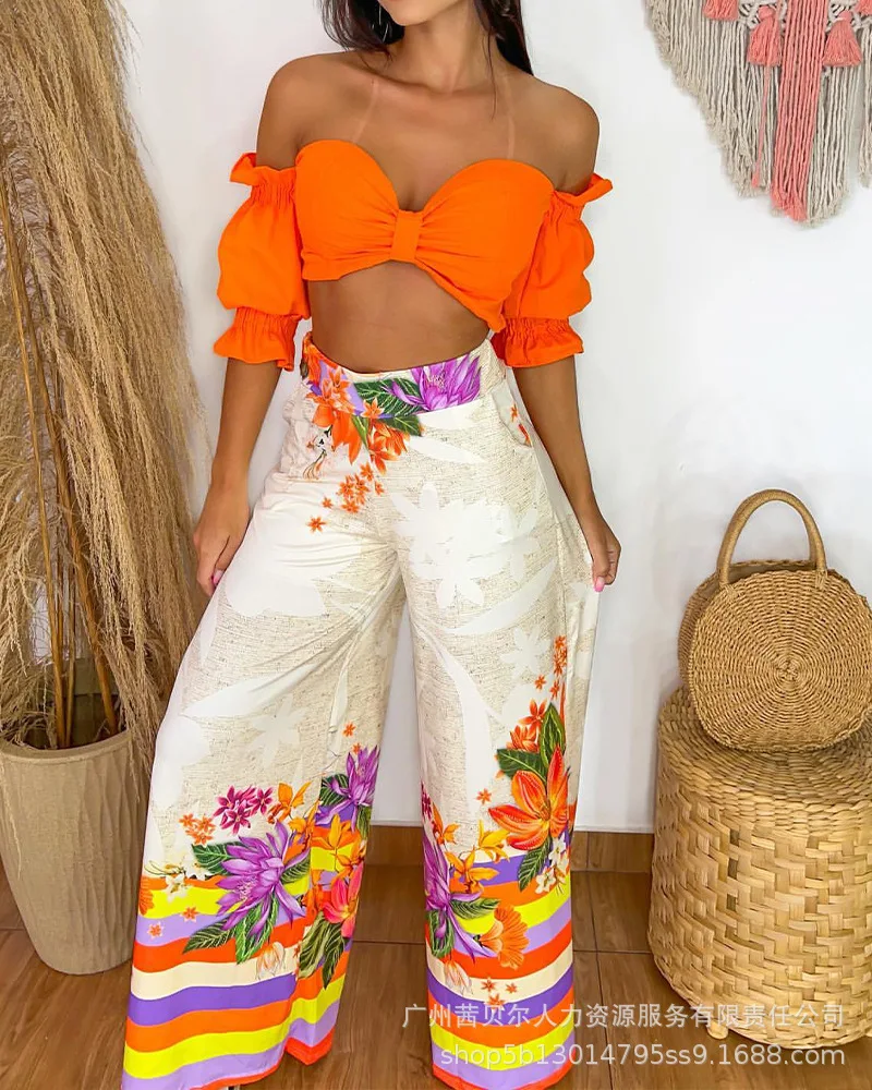 Women Spring Summer 2pcs Clothes Set 2022 New Flower Printing Color Contrast Suit Sleeveless Slash Neck Sexy Wide Leg Pants
Women Spring Summer 2pcs Clothes Set 2022 New Flower Printing Color Contrast Suit Sleeveless Slash Neck Sexy Wide Leg Pants
