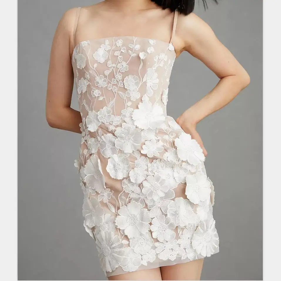 

Женское платье без рукавов на бретелях-спагетти, летнее коктейльное платье с 3D цветочной вышивкой и открытой спиной для пляжа, ночного клуба