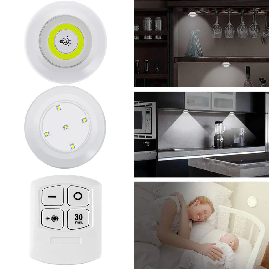 

Беспроводной светодиодный ночсветильник с дистанционным управлением, питание от батарейки, для кабинета, спальни, прикроватного столика, чулана, кухни